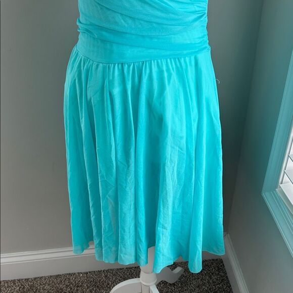 Vintage Necessary Objects Turquoise Faux Wrap Mesh Formal Midi Dress - Picture 4 of 15